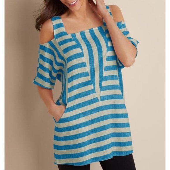Soft Surroundings Tops - Soft Surroundings Sunset Linen Blend Striped Tunic